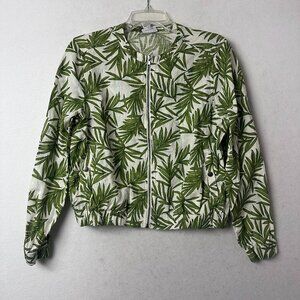 Nicole Miller Bomber Jacket‎ M 100% Linen Coastal Tropical Cruise palm leaf  Zip